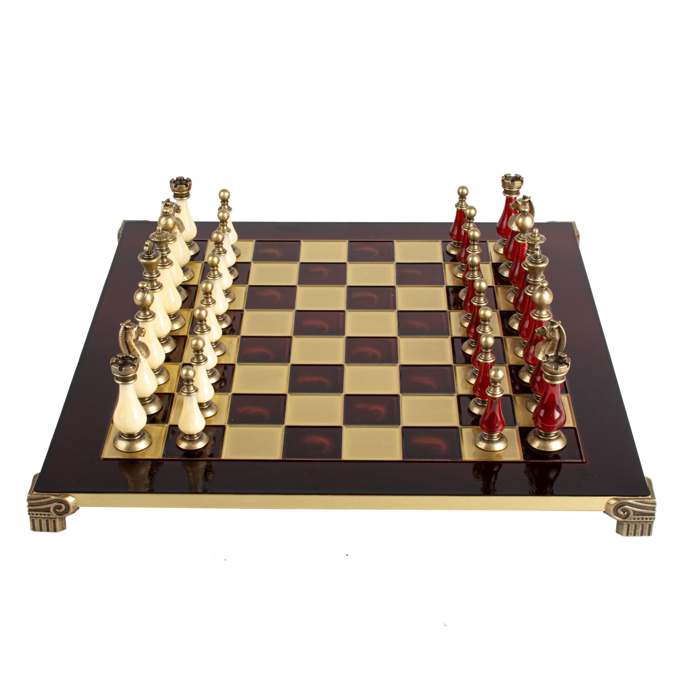 MANOPOULOS Metal Chess Set with Pearl/Metal Chessmen & 44cm Chessboard in Red