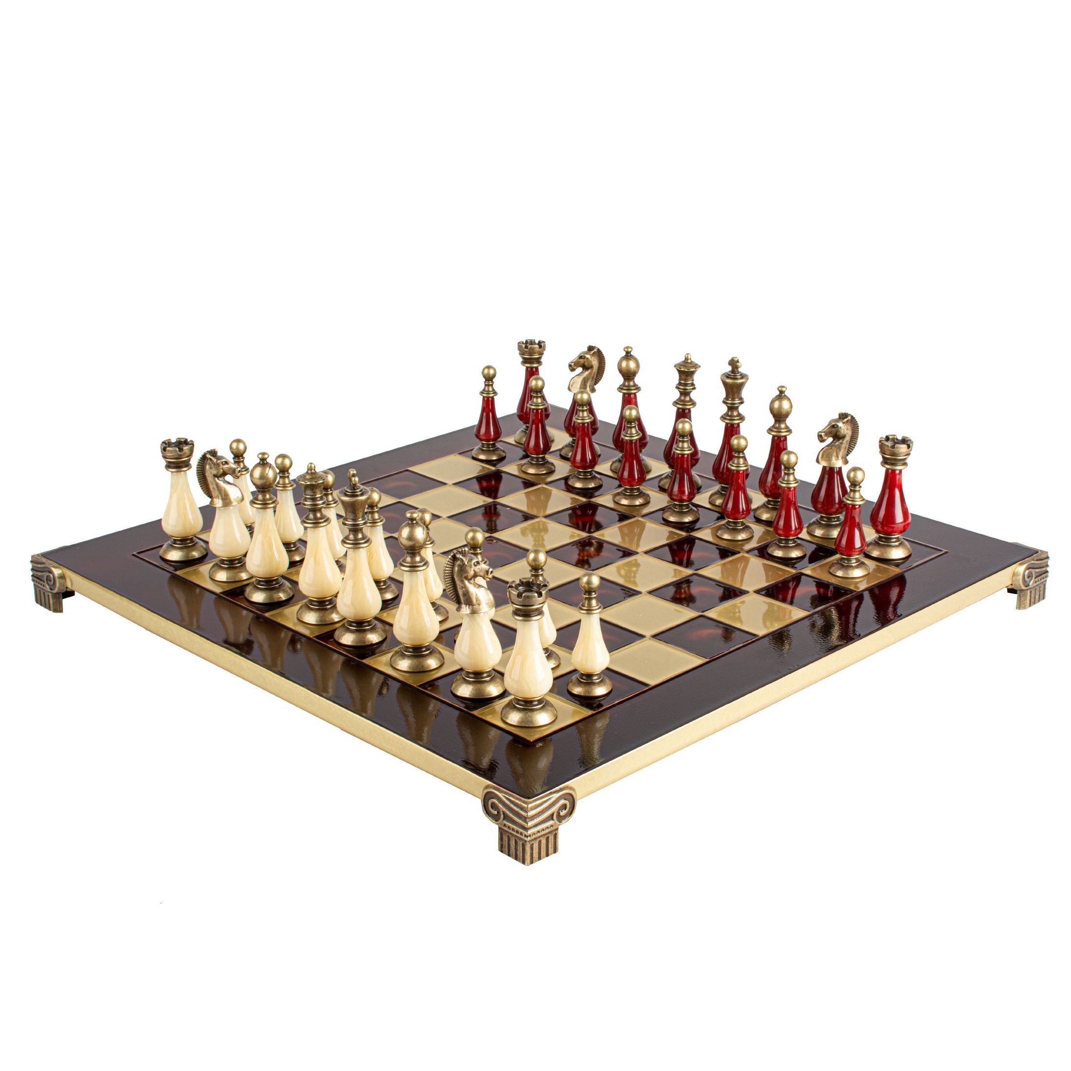Metal Chess set with Pearl-Metal Chessmen - 44cm Chessboard in Red