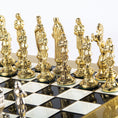 Load image into Gallery viewer, Renaissance Metal Chess set with Gold - Silver Chessmen - 36cm Chessboard in BLACK AND WHITE
