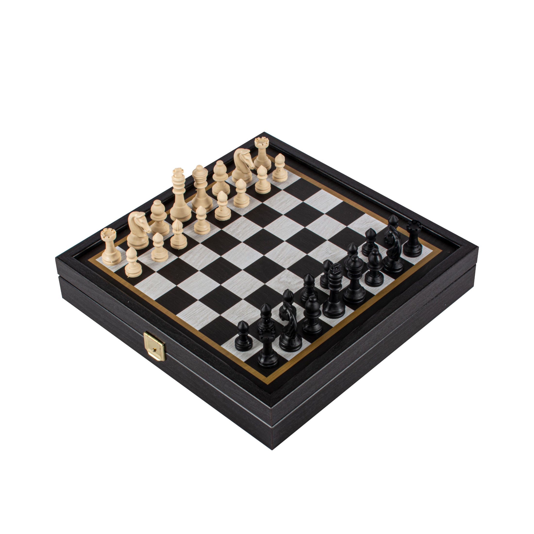 MANOPOULOS Chess/Backgammon - Classic Black Design in Black Replica Wooden Case