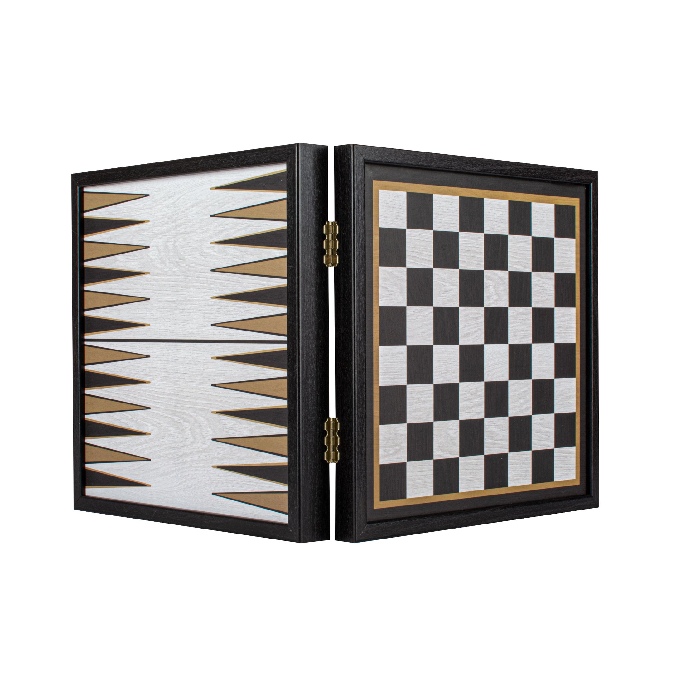 MANOPOULOS Chess/Backgammon - Classic Black Design in Black Replica Wooden Case