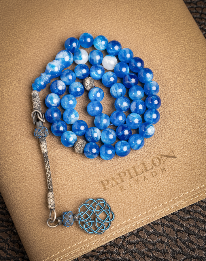 Bakelite Subha with Silver Tassel – 45 Beads - Blue