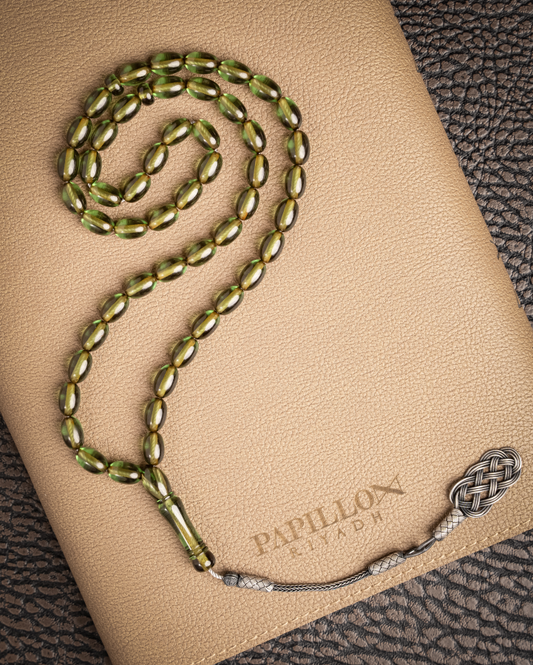 Fragrant Saffron Subha with Silver Tassel – 51 Beads - Crystal Green