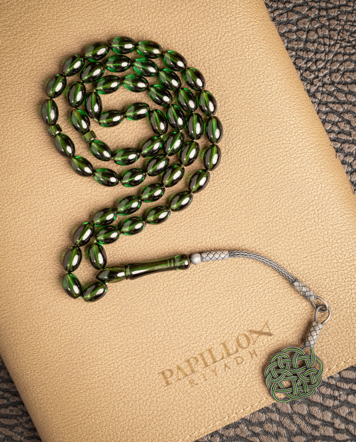 Fragrant Saffron Subha with Silver Tassel – 51 Beads -  Green