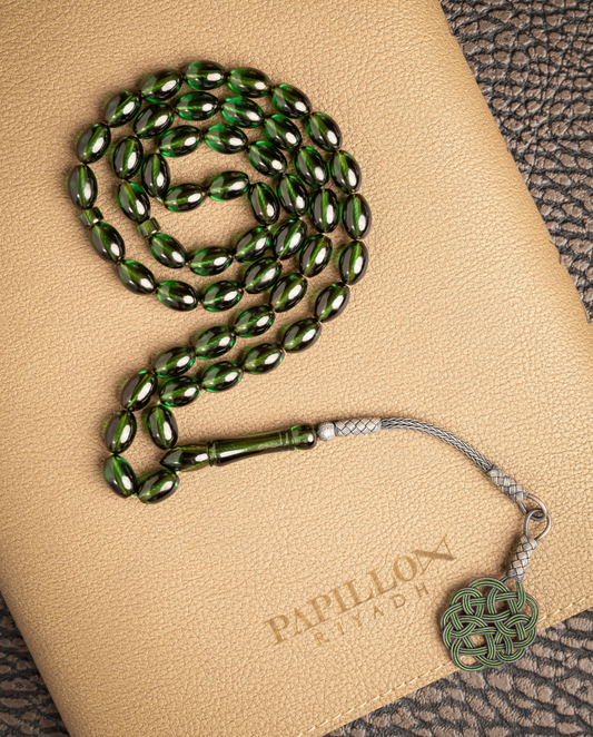 Fragrant Saffron Subha with Silver Tassel – 51 Beads -  Green