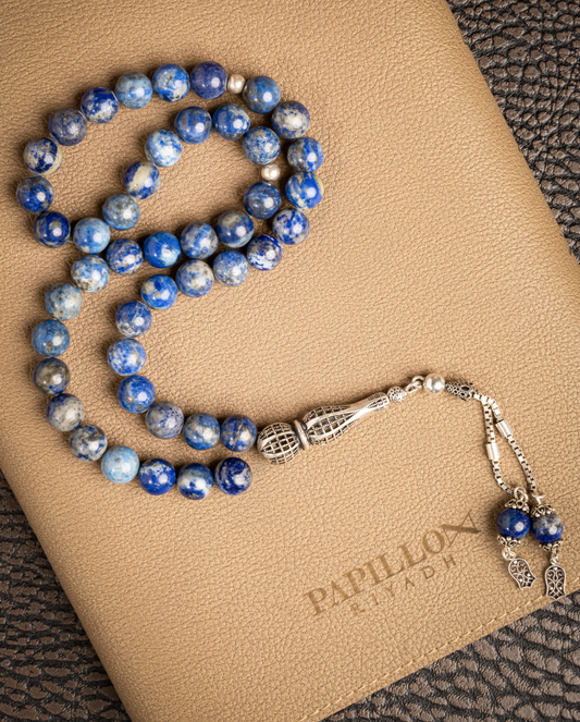 Lapis Lazuli Subha with Silver Accents – 45 Beads
