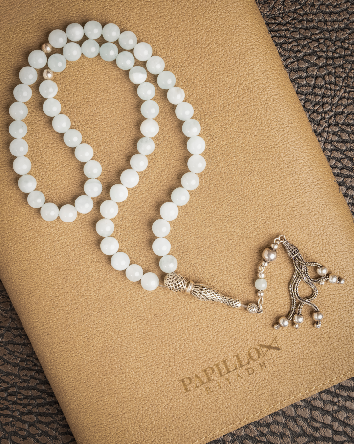 Aquamarine Subha with Silver Accents – 57 Beads