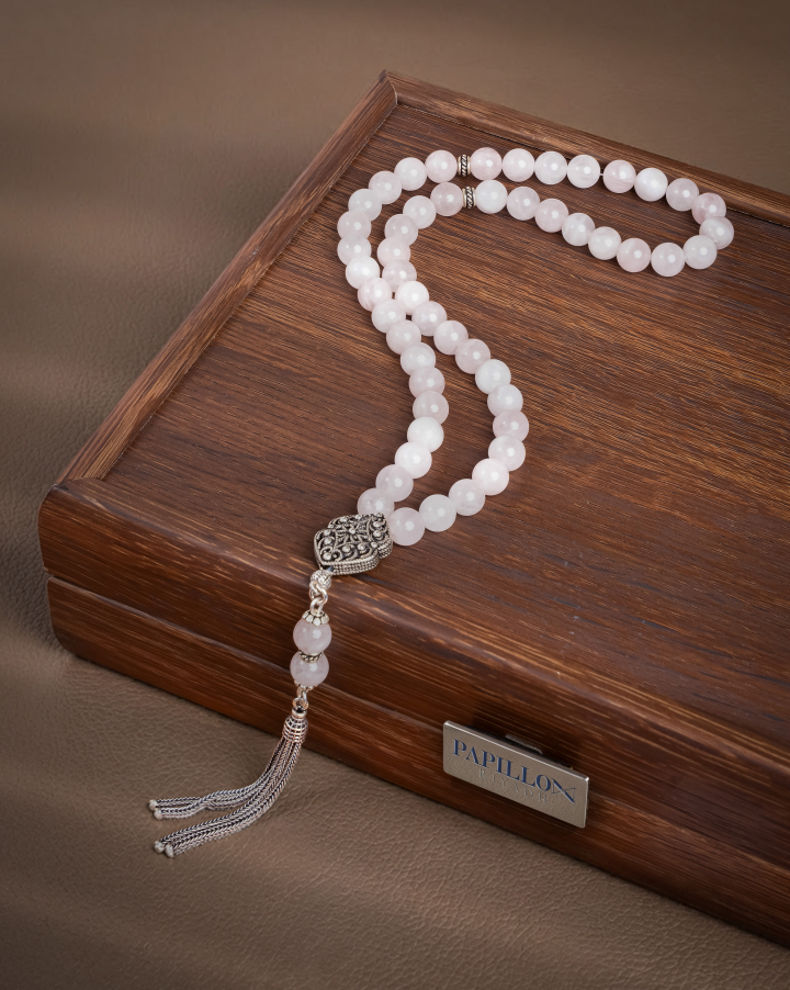 Rose Quartz Subha with Silver Accents – 51 Beads