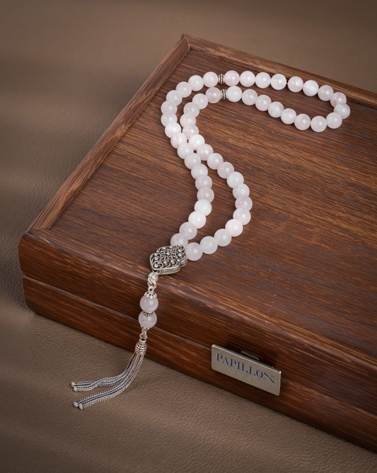 Rose Quartz Subha with Silver Accents – 51 Beads