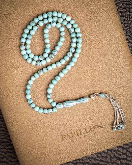 Turquoise Subha with Colored Silver Accents – 99 Beads