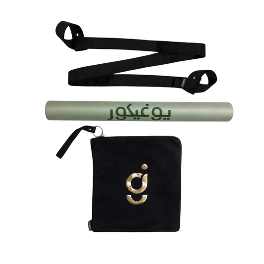 YOGIKOR Travel Yoga Mat Set - Green Arabic Mandala
