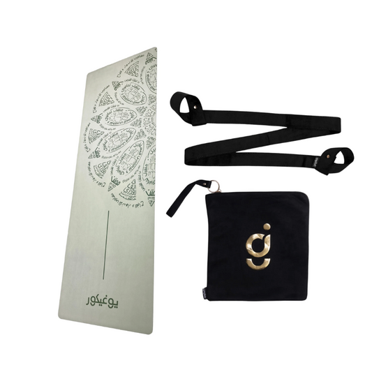 YOGIKOR Travel Yoga Mat Set - Green Arabic Mandala