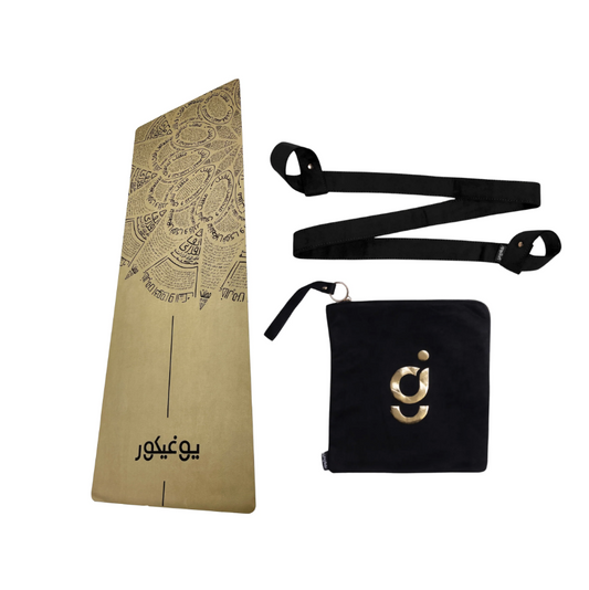 YOGIKOR Travel Yoga Mat Set - Sand Arabic Mandala