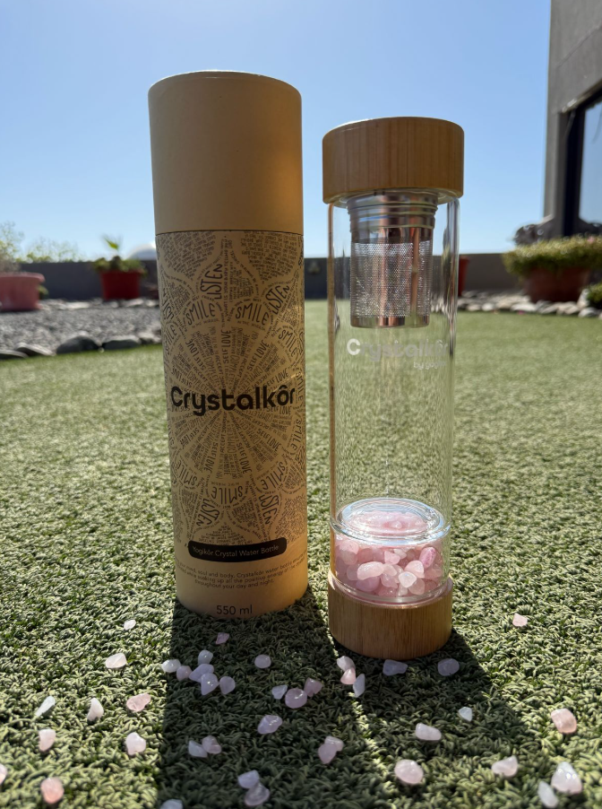 YOGIKOR Crystalkor Rose Quartz - Crystal Chips Water Bottle