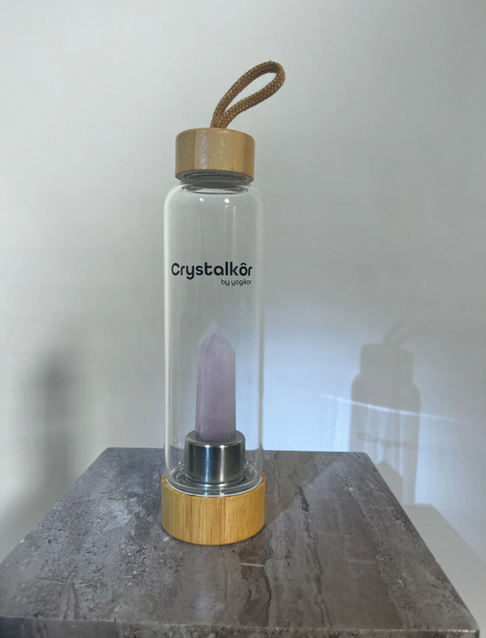 YOGIKOR Pillar Crystalkor Water Bottle - Rose Quartz Crystal