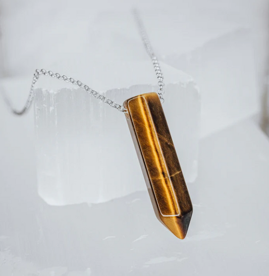 LINDEZA Tigers eye silver point necklace