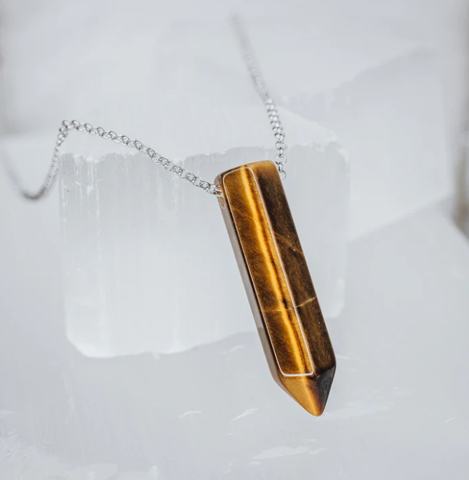 LINDEZA Tigers eye silver point necklace