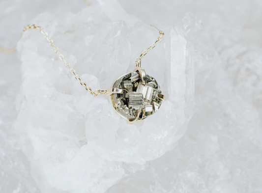 Pyrite silver and 14K gold plated necklace