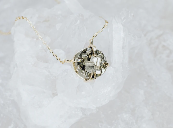 LINDEZA Pyrite silver and 14K gold plated necklace