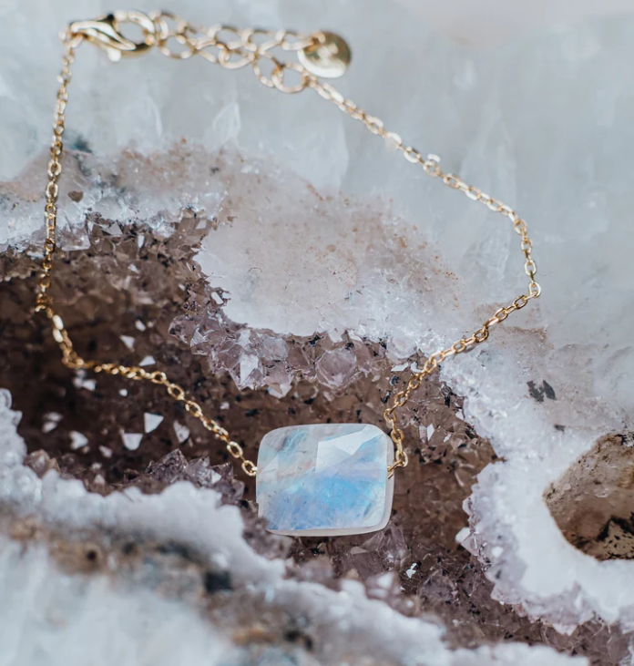 LINDEZA Square shaped moonstone sterling silver and 14K gold plated