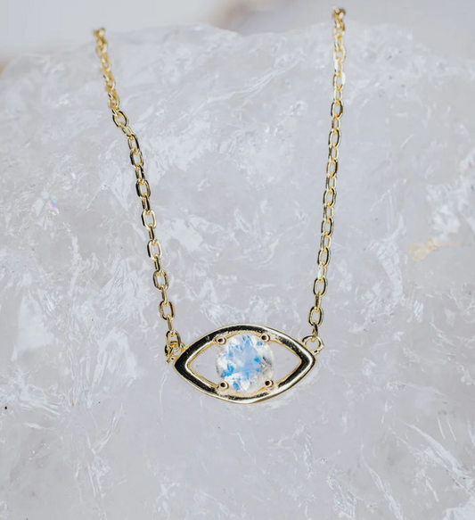 LINDEZA Moonstone eye necklace gold plated