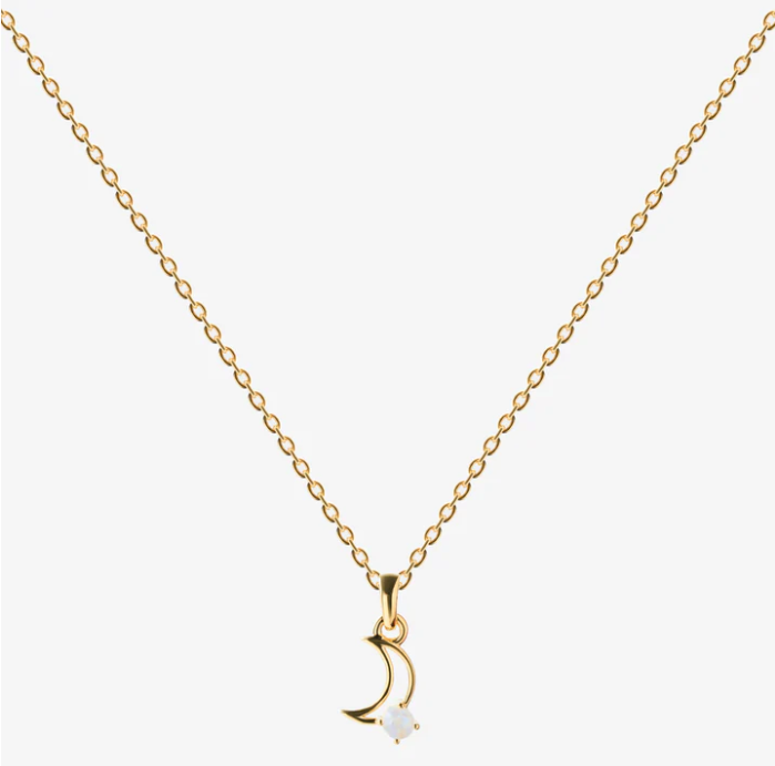 LINDEZA Moonstone moon shaped 18K necklace