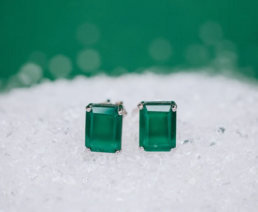 Green onyx rectangular stud earrings
