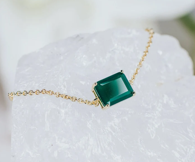 Green onyx 14K plated rectangular bracelet