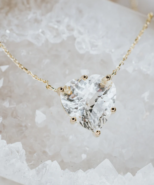 LINDEZA Clear quartz heart necklace