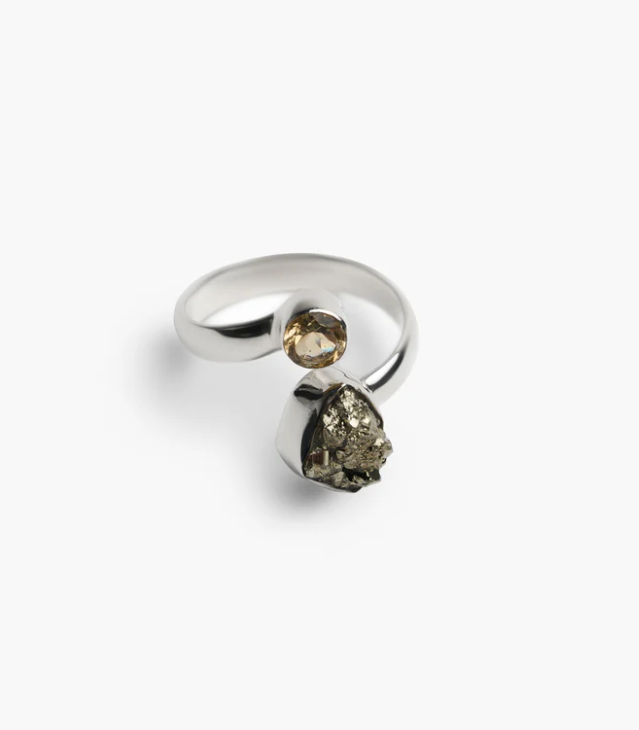 LINDEZA Citrine - Pyrite double ring