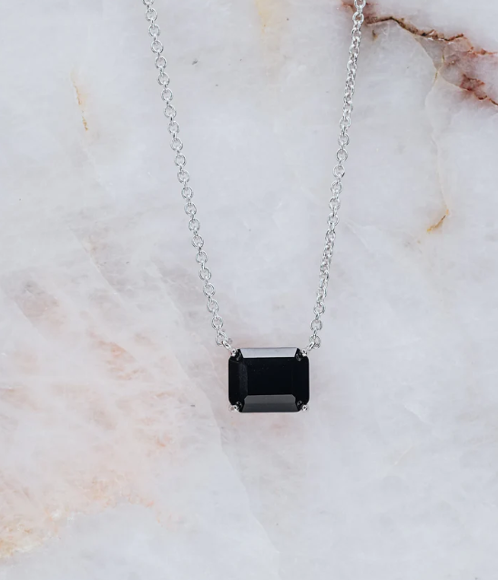 Black onyx silver rectangular necklace