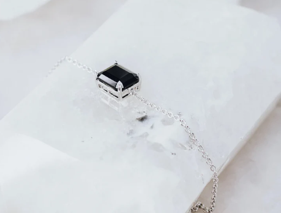 Black onyx silver rectangular bracelet