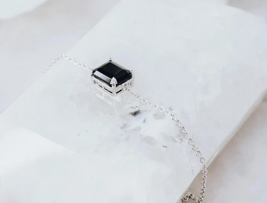 Black onyx silver rectangular bracelet