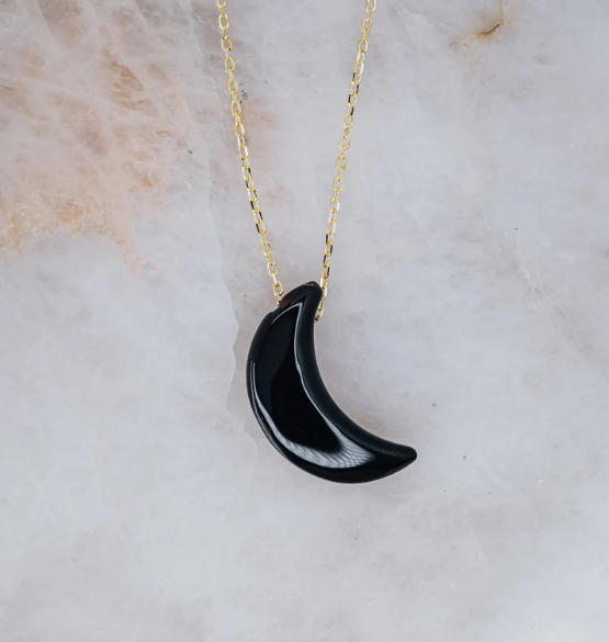 Black onyx moon necklace