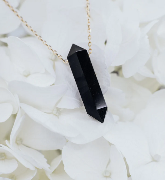 LINDEZA Black Onyx point 14K necklace