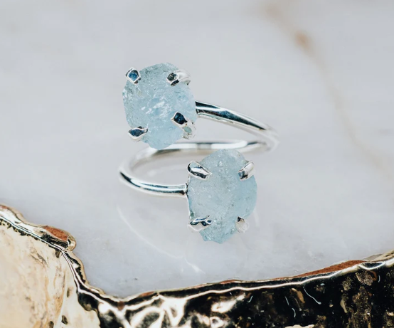 LINDEZA Aquamarine double ring