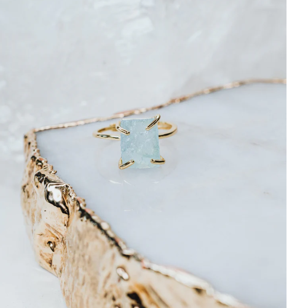 Aquamarine adjustable ring