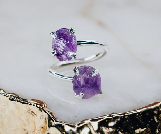 Amethyst silver double ring