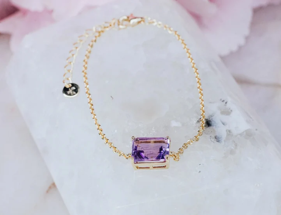 Amethyst 14K plated rectangular bracelet