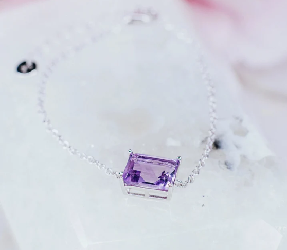 Amethyst silver rectangular bracelet