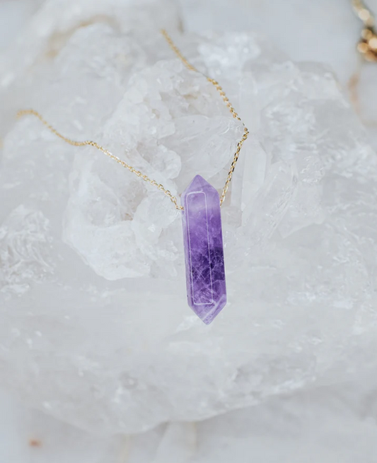 LINDEZA Amethyst gold point necklace