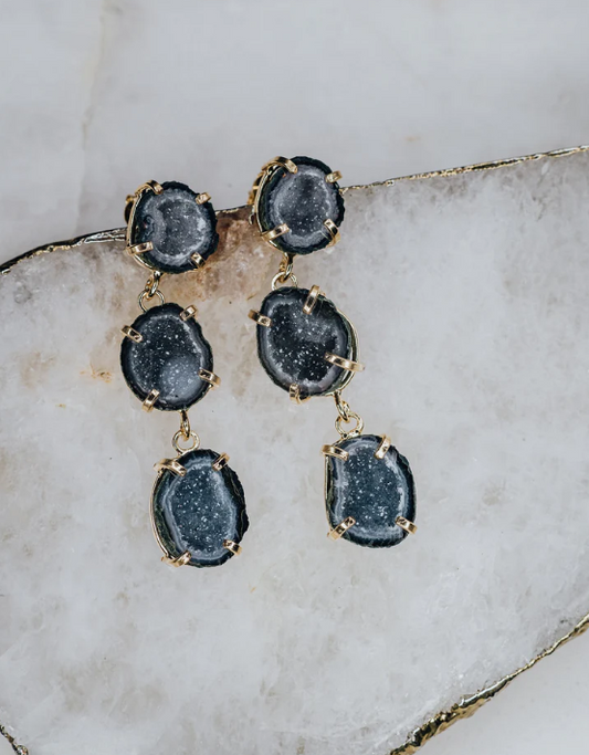 Agate statement triple earrings