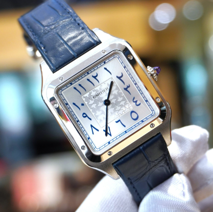 CARTIER Santos XL Patinuim with Blue Strap