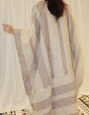 ALWAFRAH Beige linen Abaya with White Dress