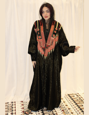 ALWAFRAH Black Velvet with Gold Embroidery Abaya