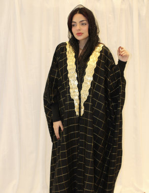 ALWAFRAH Black and Gold linen Abaya with Dress