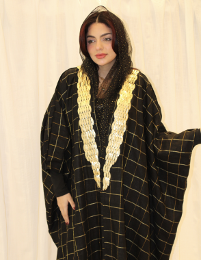 ALWAFRAH Black and Gold linen Abaya with Dress