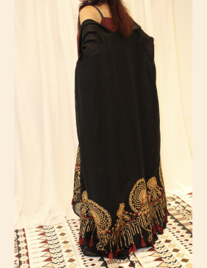 ALWAFRAH Black Linen Abaya with Red Dress