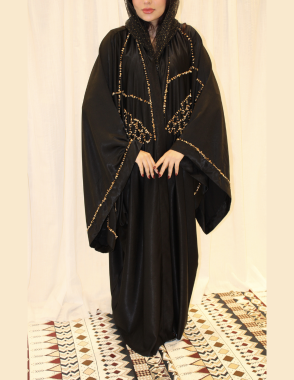 Black silk abaya with hand embroidery