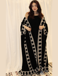 Load image into Gallery viewer, ALWAFRAH Black - White Velvet Abaya with Dress
